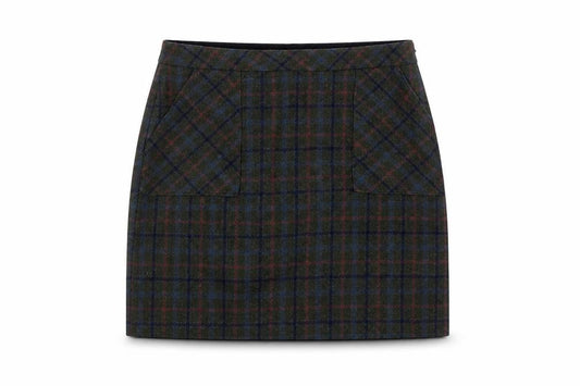 White Stuff Women's Green Wool Tweed Plaid Pencil Skirt UK 12