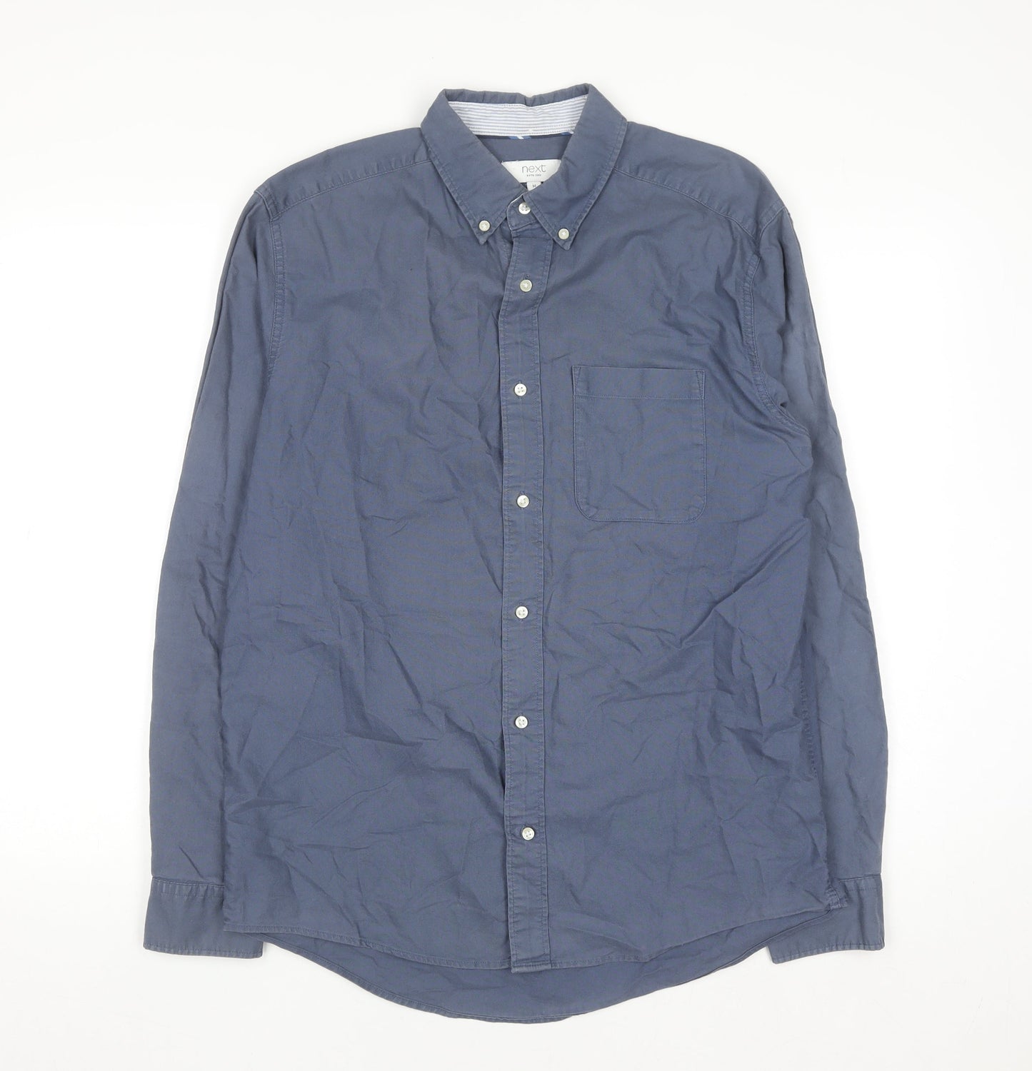 Next Men Blue Cotton Long Sleeve Button-Down Shirt M