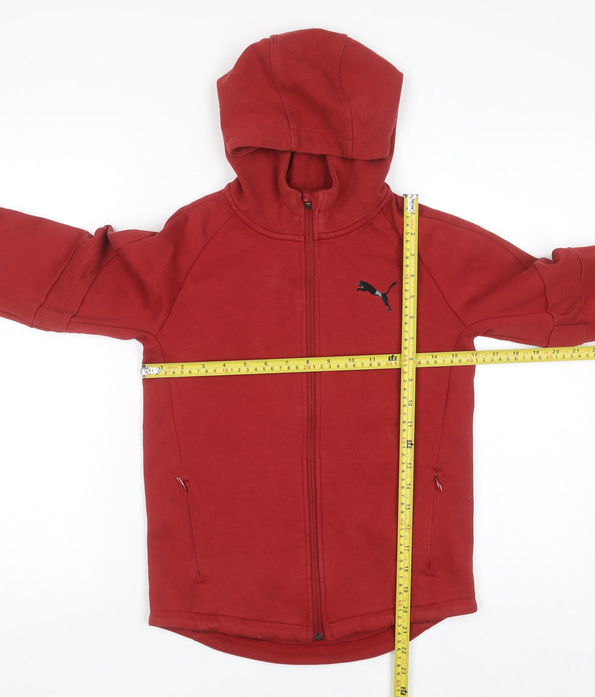 Puma Boys Red Full Zip Hoodie 11-12 Years Cotton Blend Sportswear