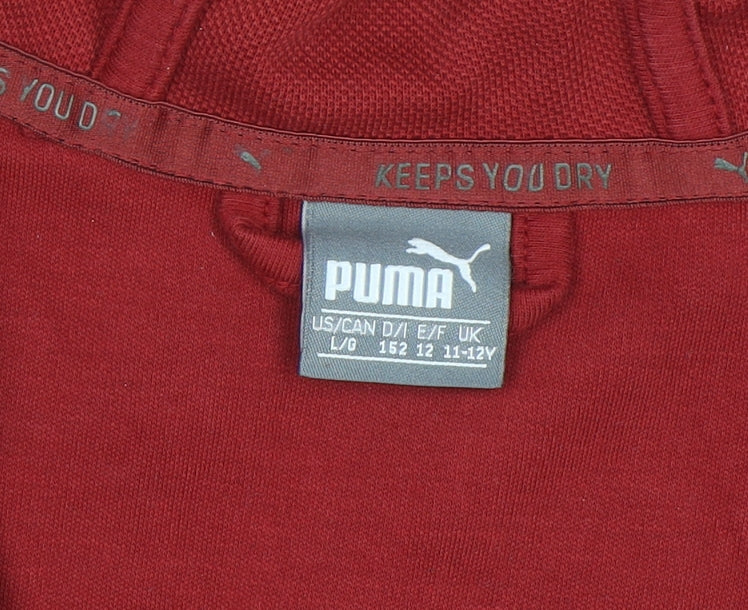 Puma Boys Red Full Zip Hoodie 11-12 Years Cotton Blend Sportswear