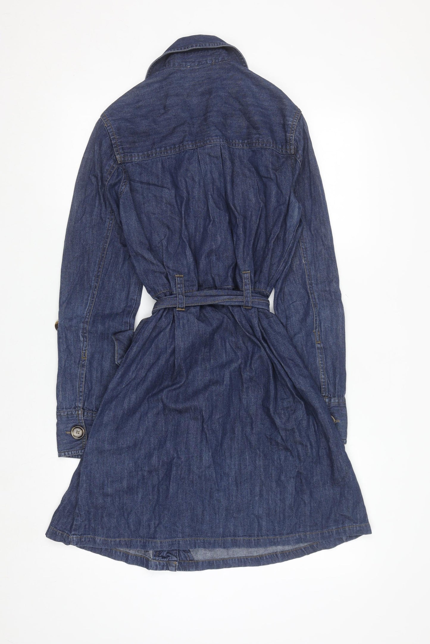 Warehouse Women Blue Denim Shirt Dress UK 10 Belted Long Sleeve