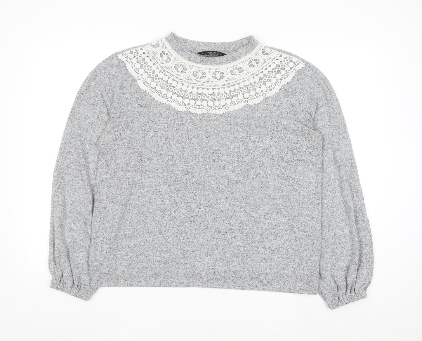 Dorothy Perkins Women’s Grey Lace Trim High Neck Jumper UK 14