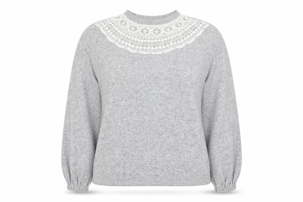 Dorothy Perkins Women’s Grey Lace Trim High Neck Jumper UK 14