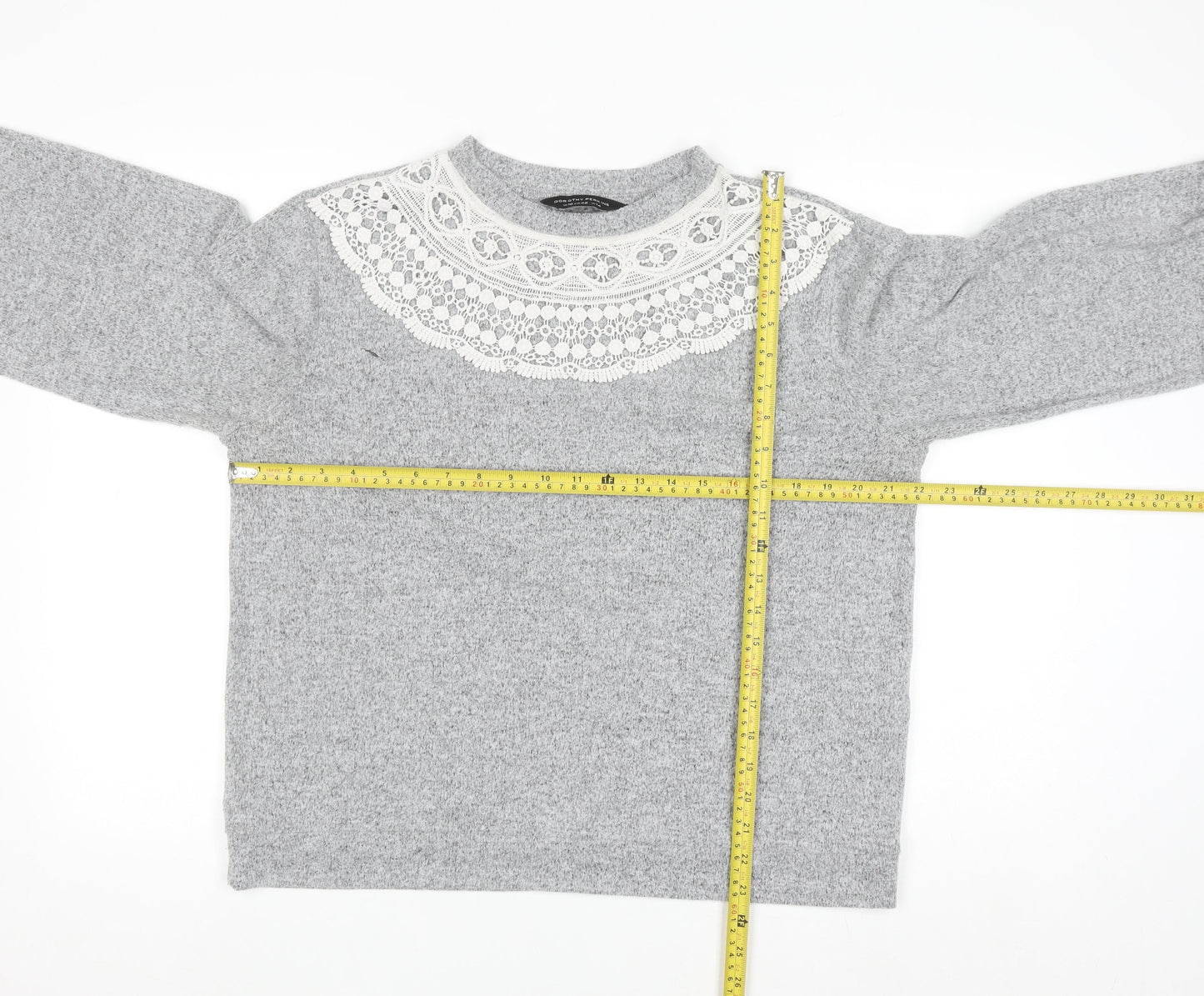 Dorothy Perkins Women’s Grey Lace Trim High Neck Jumper UK 14