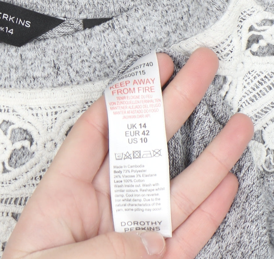 Dorothy Perkins Women’s Grey Lace Trim High Neck Jumper UK 14