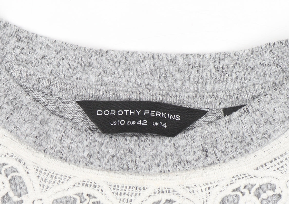 Dorothy Perkins Women’s Grey Lace Trim High Neck Jumper UK 14