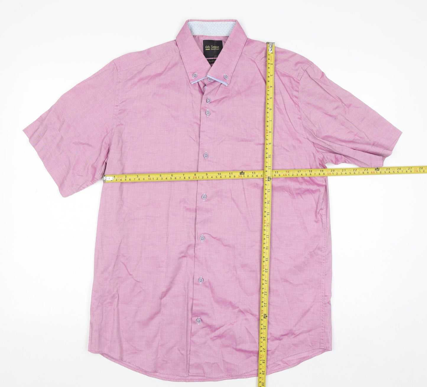 6th Sense Men's Pink Cotton Short Sleeve Button-Up Shirt L