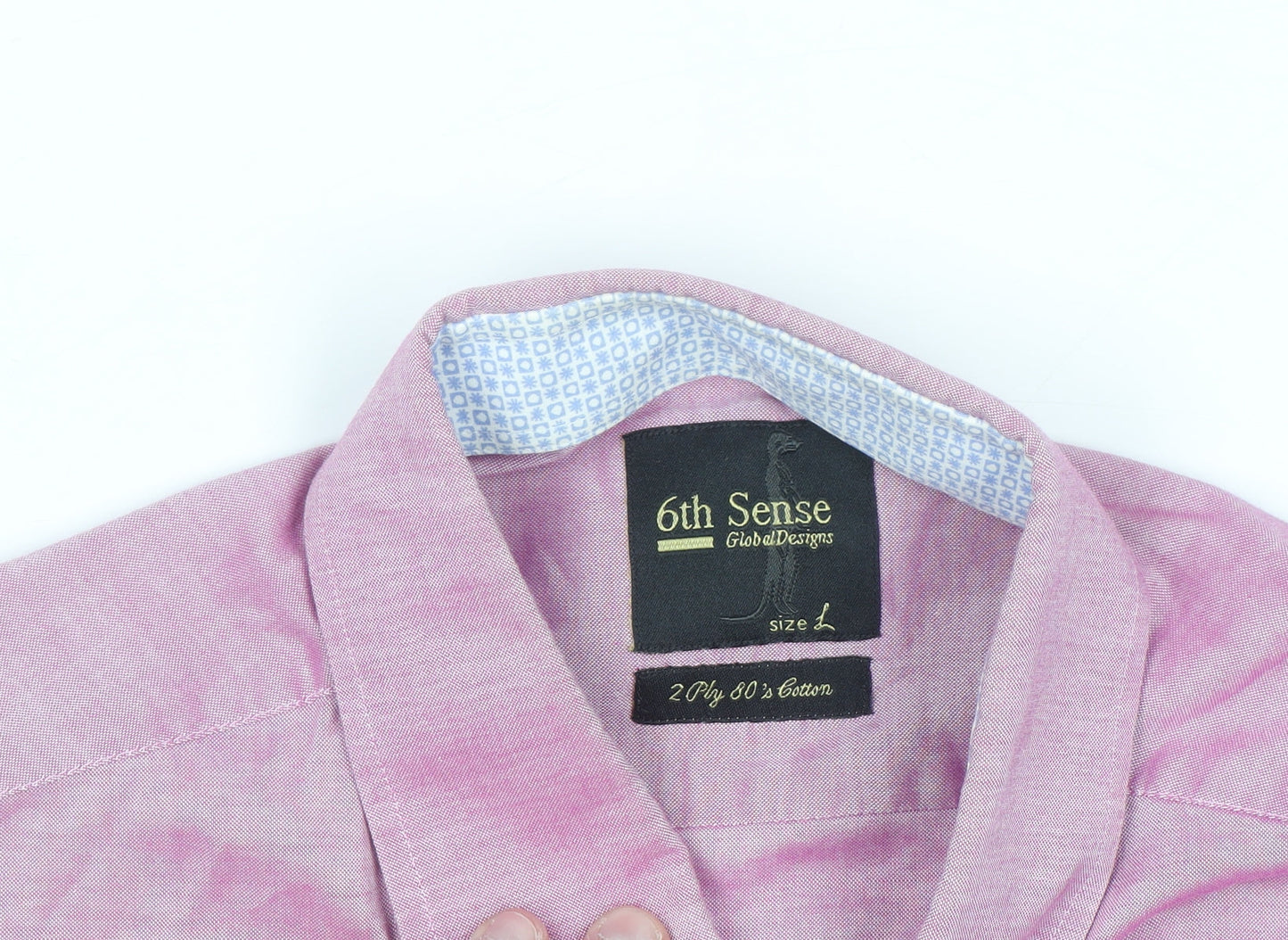 6th Sense Men's Pink Cotton Short Sleeve Button-Up Shirt L