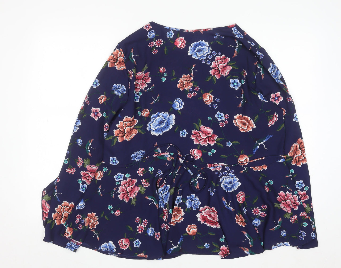 Primark Women's Navy Floral Long Sleeve Peplum Blouse Size 18