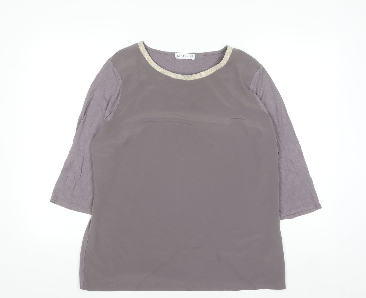 Gallery Womens Grey Metallic Trim 3/4 Sleeve Blouse UK 18