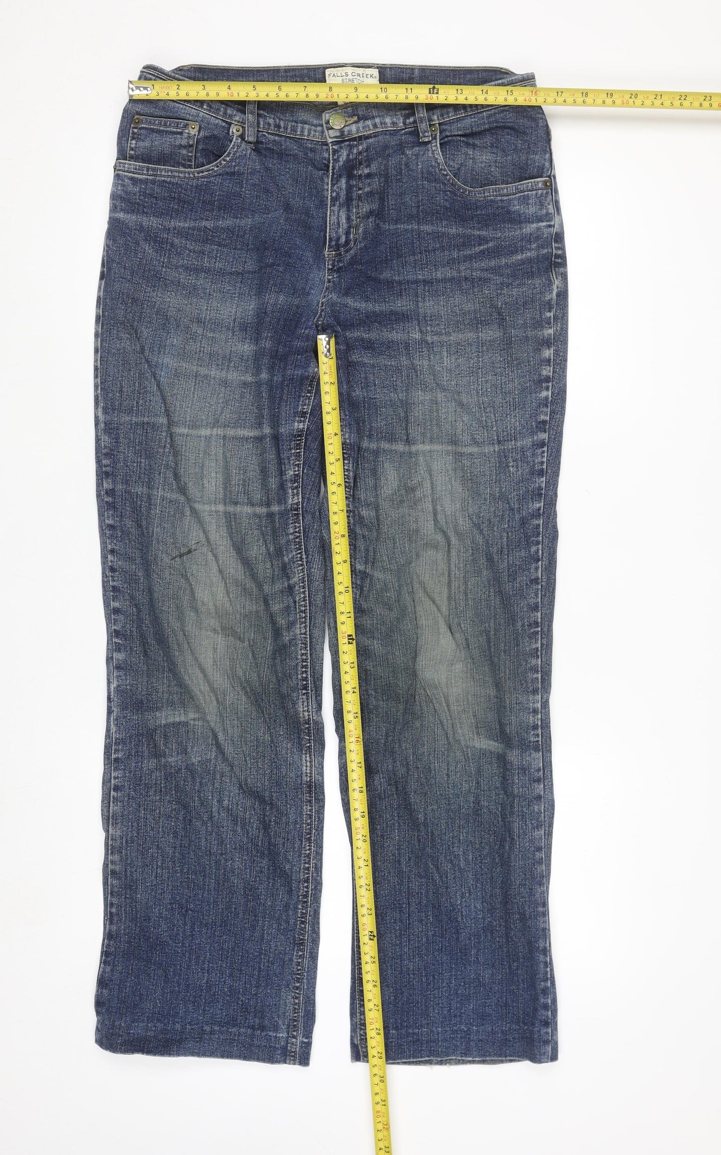 Falls Creek Women's Blue Straight Stretch Denim Jeans Size 12