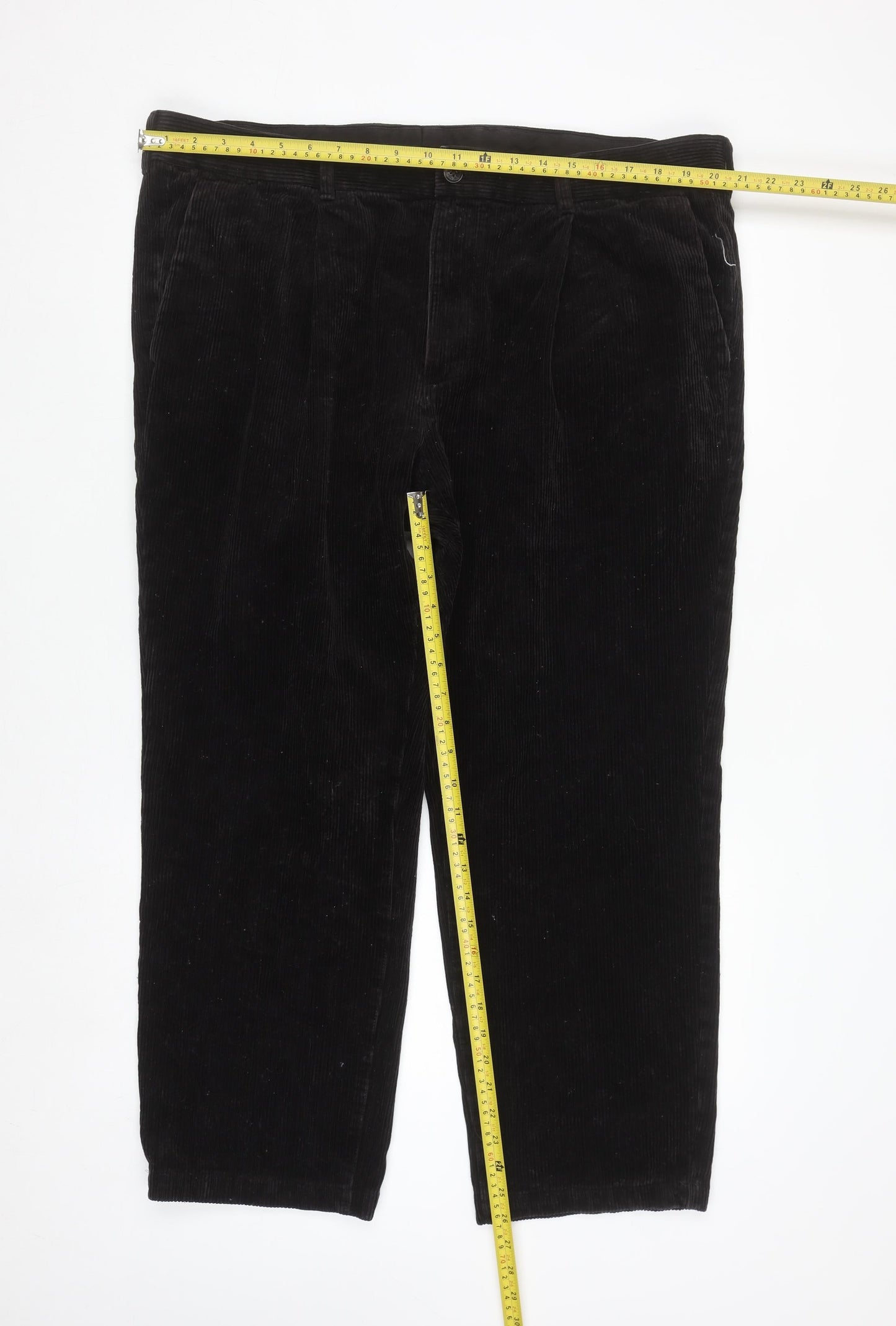 Marks and Spencer Men's Black Corduroy Regular Fit Trousers 42x29