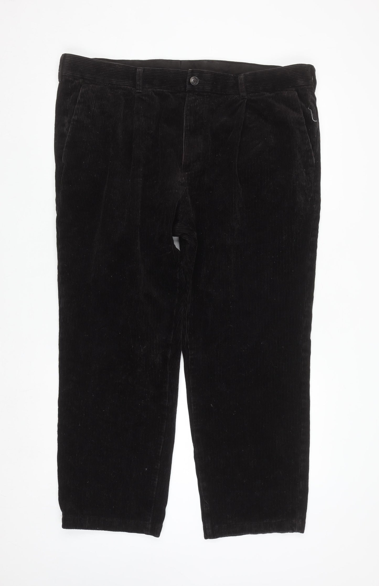 Marks and Spencer Men's Black Corduroy Regular Fit Trousers 42x29
