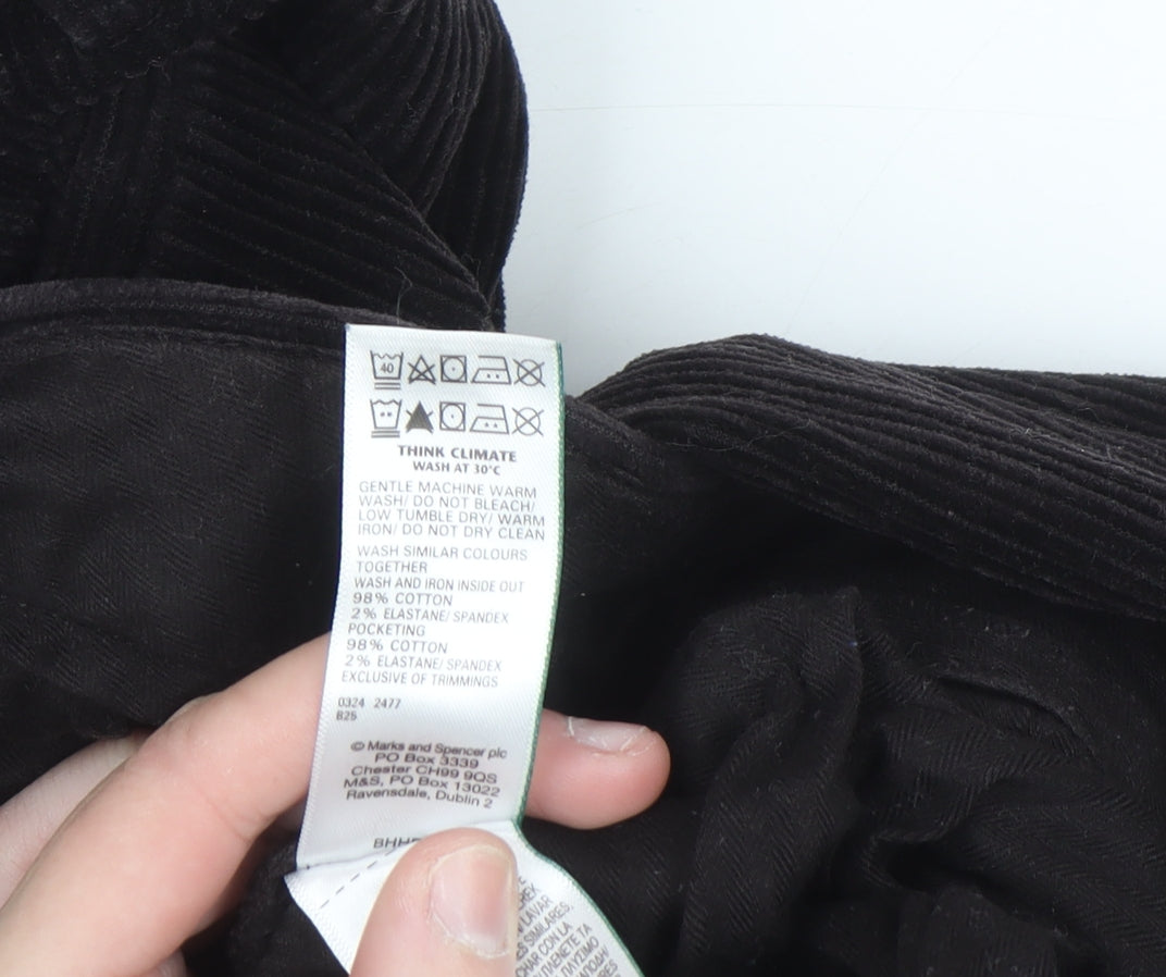 Marks and Spencer Men's Black Corduroy Regular Fit Trousers 42x29