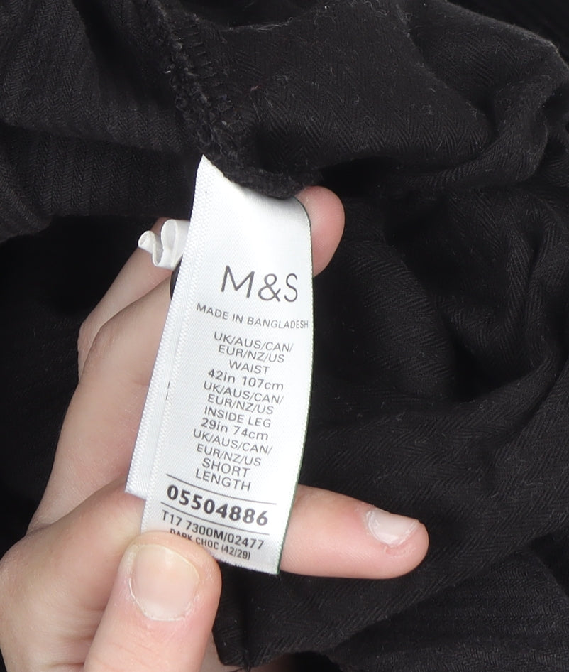 Marks and Spencer Men's Black Corduroy Regular Fit Trousers 42x29