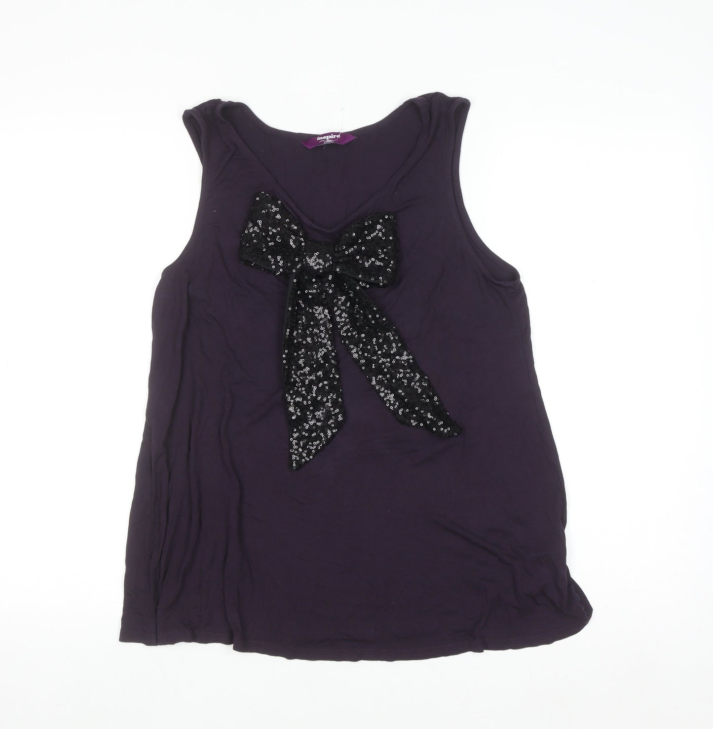 Inspire Women's Purple Sequin Bow Sleeveless Camisole Top Size 18