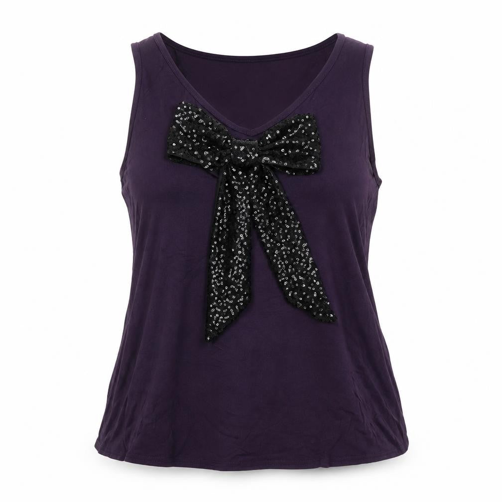 Inspire Women's Purple Sequin Bow Sleeveless Camisole Top Size 18