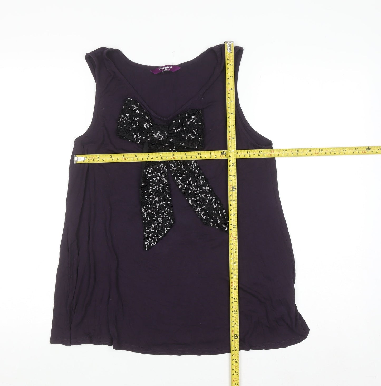 Inspire Women's Purple Sequin Bow Sleeveless Camisole Top Size 18