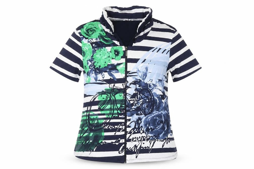 ART Womens Multicoloured Size 14 Floral Striped Zip Jersey T-Shirt