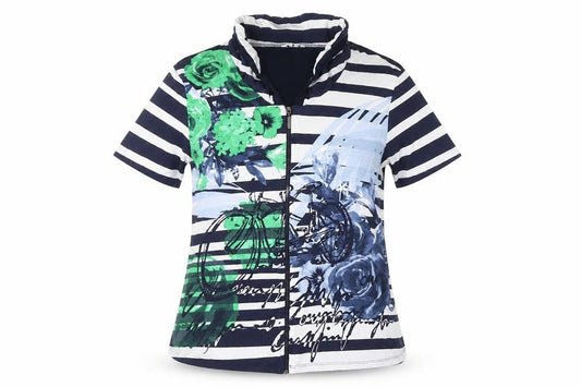 ART Womens Multicoloured Size 14 Floral Striped Zip Jersey T-Shirt
