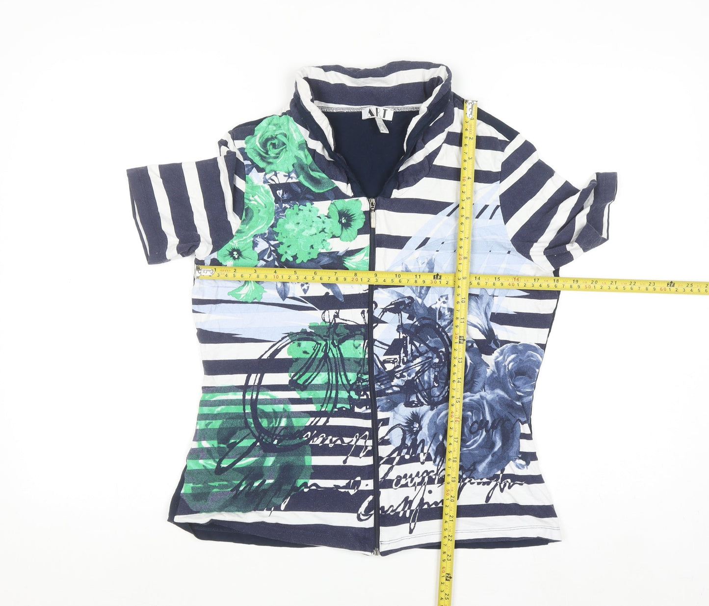 ART Womens Multicoloured Size 14 Floral Striped Zip Jersey T-Shirt