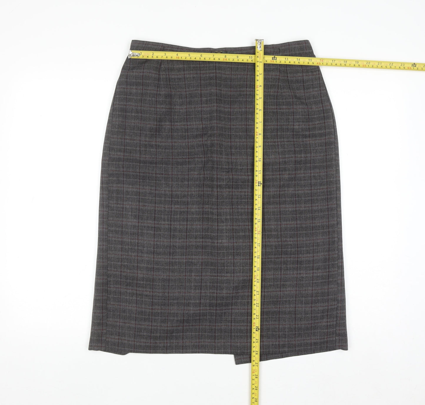 Mystify Women’s Grey Checked Pencil Skirt Size 12 Elastic Waist Lined