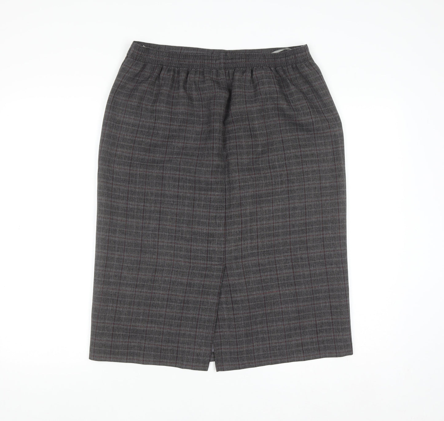 Mystify Women’s Grey Checked Pencil Skirt Size 12 Elastic Waist Lined