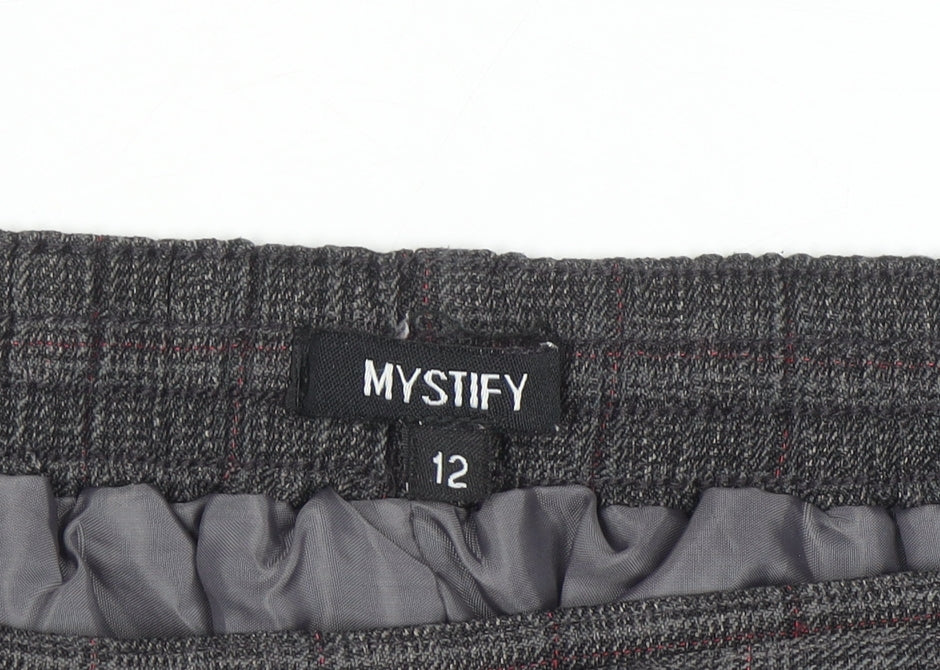 Mystify Women’s Grey Checked Pencil Skirt Size 12 Elastic Waist Lined