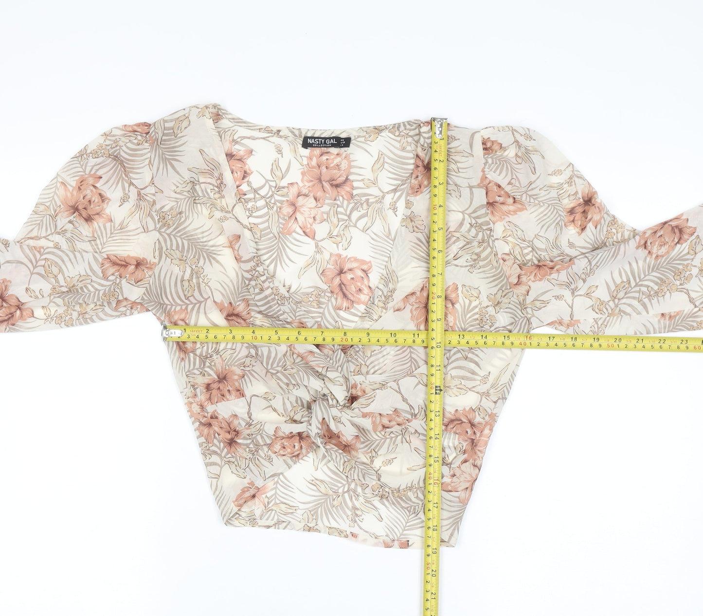 Nasty Gal Womens Beige Floral Wrap Chiffon Blouse Size 8