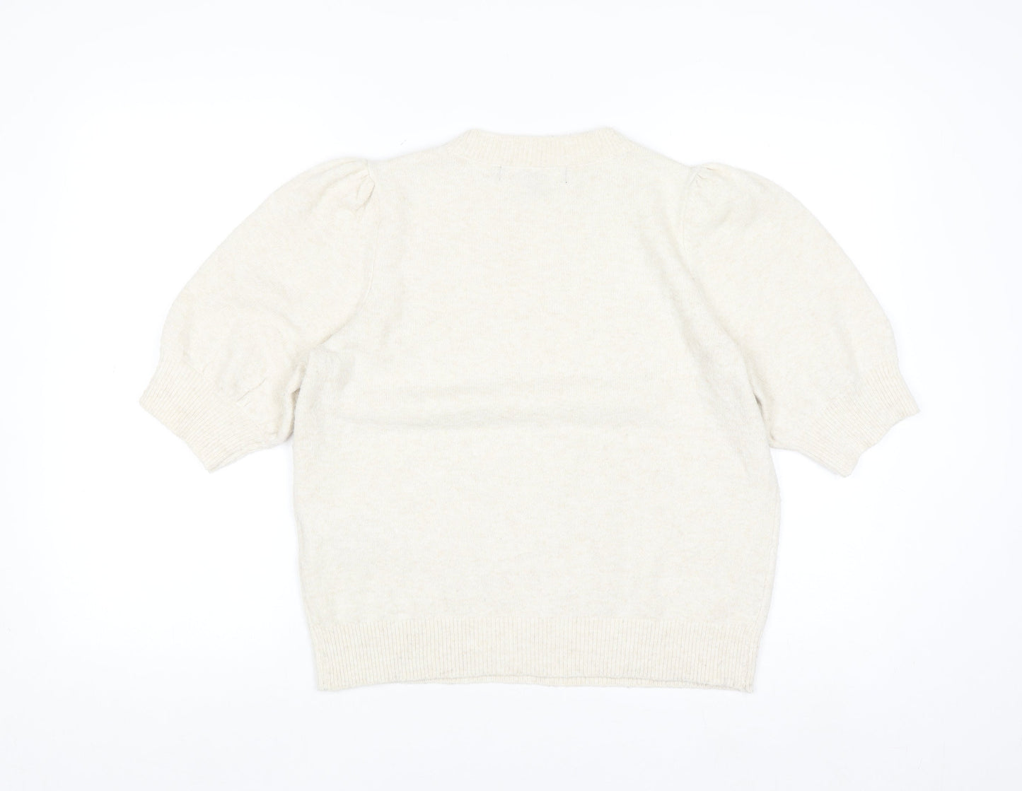 Vero Moda Women's Ivory Knit Puff Sleeve Crew Neck Jumper M