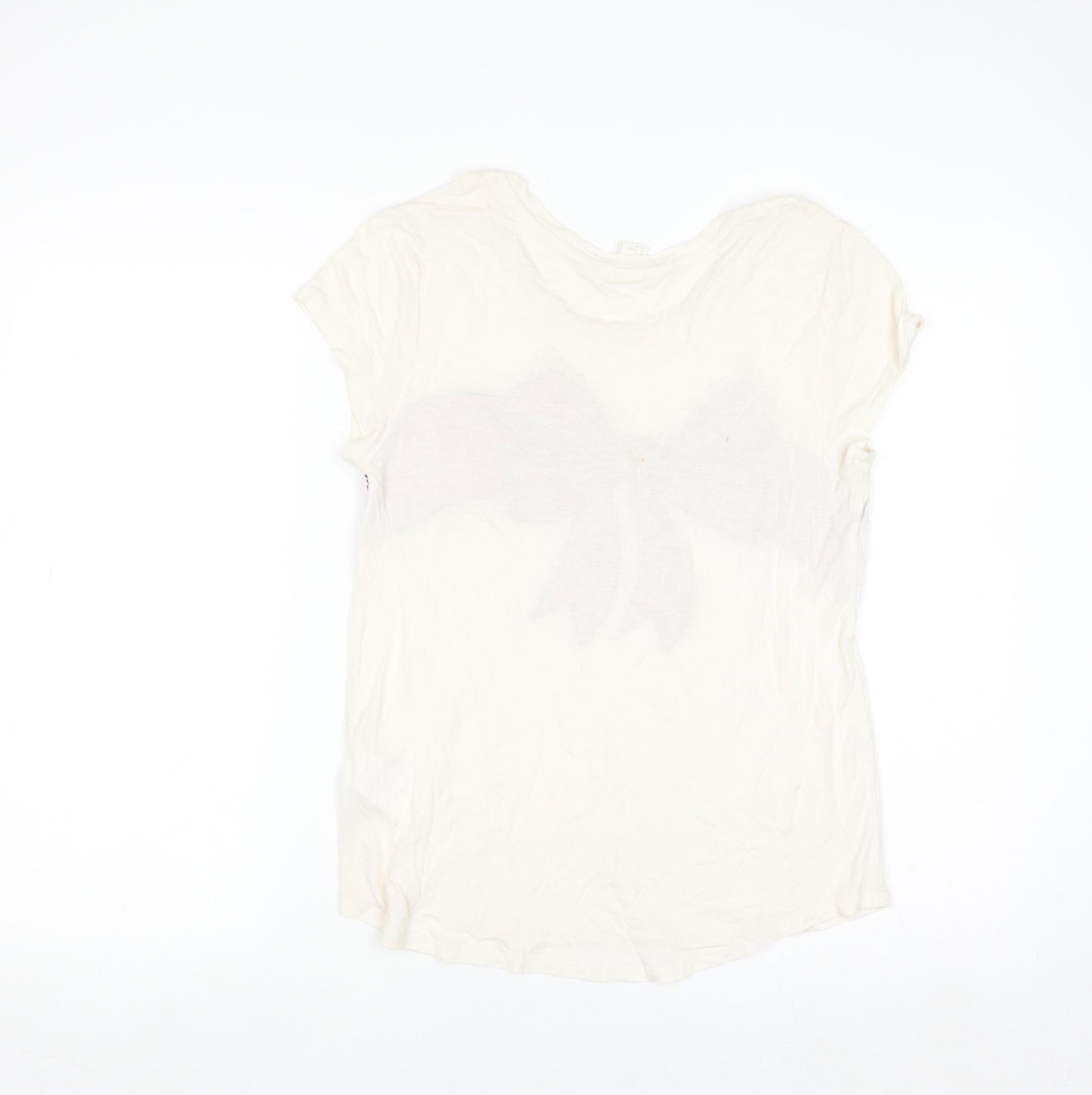 H&M Women’s Ivory Sequin Bow Short Sleeve T-Shirt Size 12