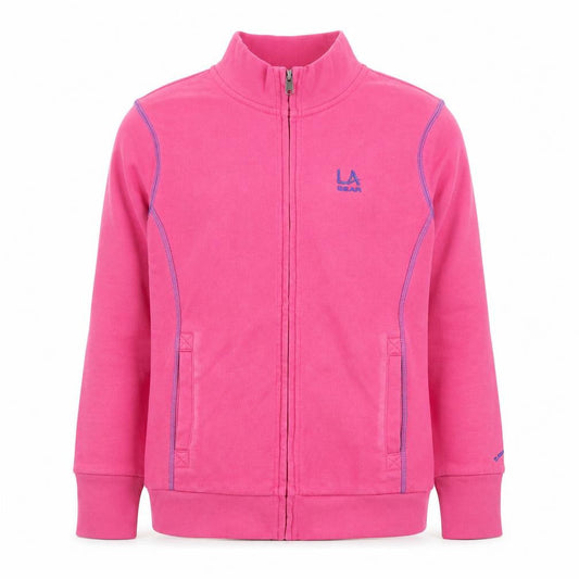 Front view of LA Gear girls’ pink full zip fleece sweatshirt 11-12 years