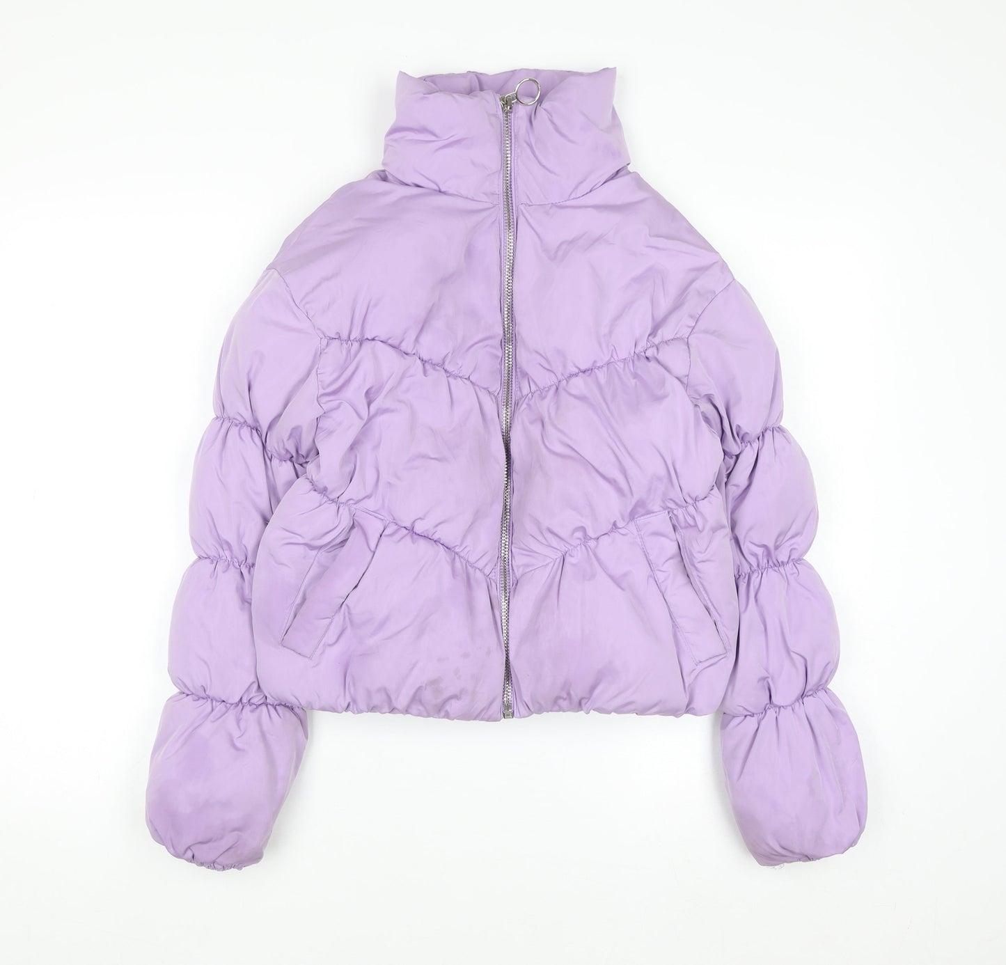 Bershka Women Purple Cropped Puffer Jacket XS Lined Zip