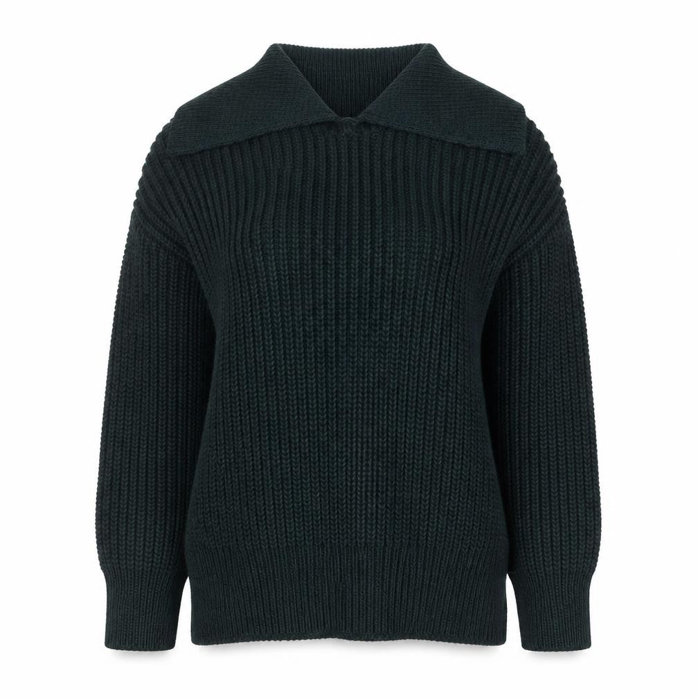 H&M Women's Green Collared Chunky Knit Pullover Jumper Size M