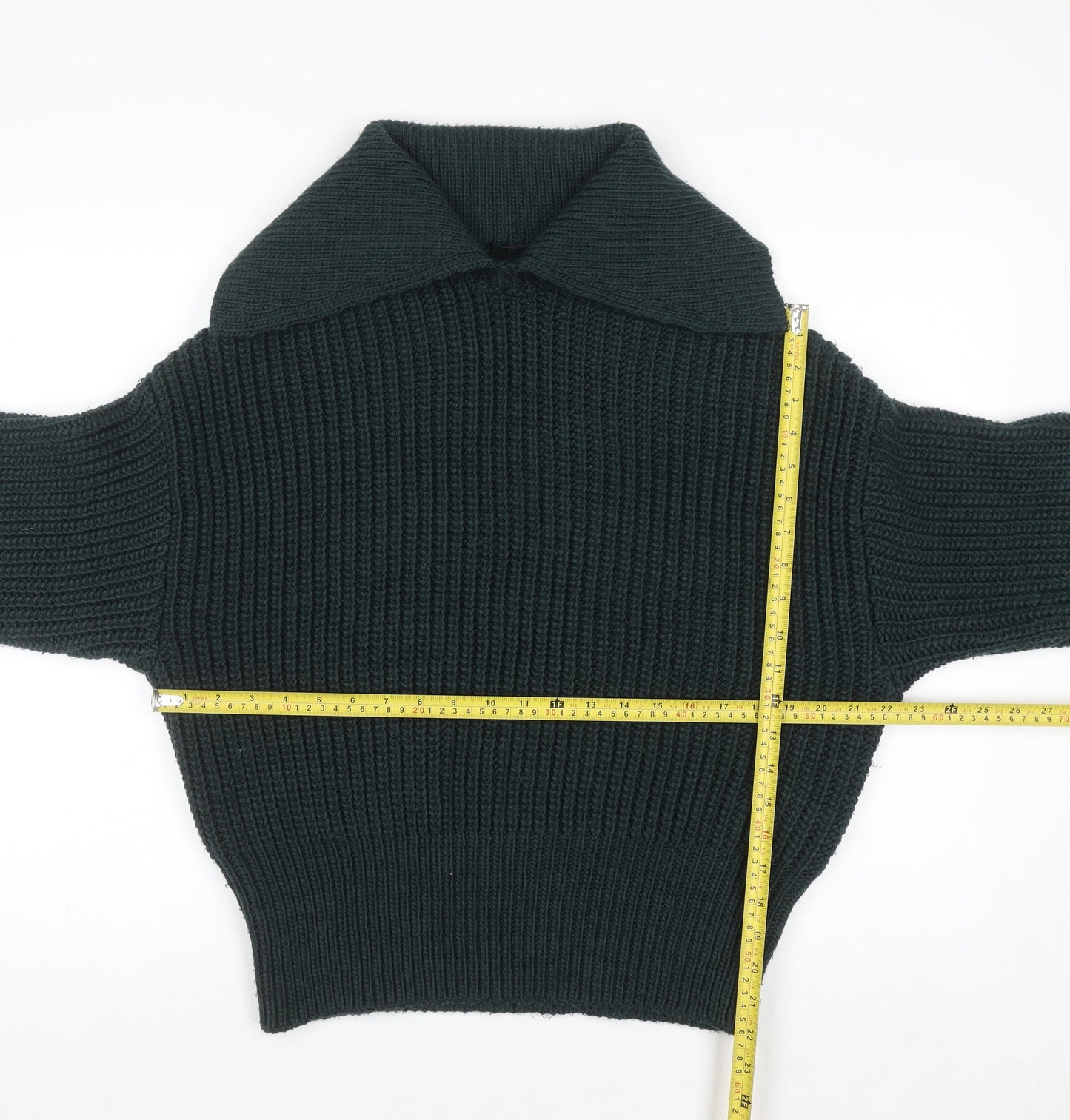 H&M Women's Green Collared Chunky Knit Pullover Jumper Size M