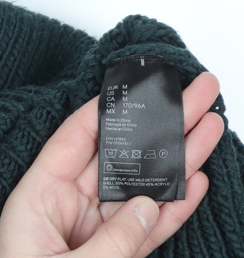H&M Women's Green Collared Chunky Knit Pullover Jumper Size M