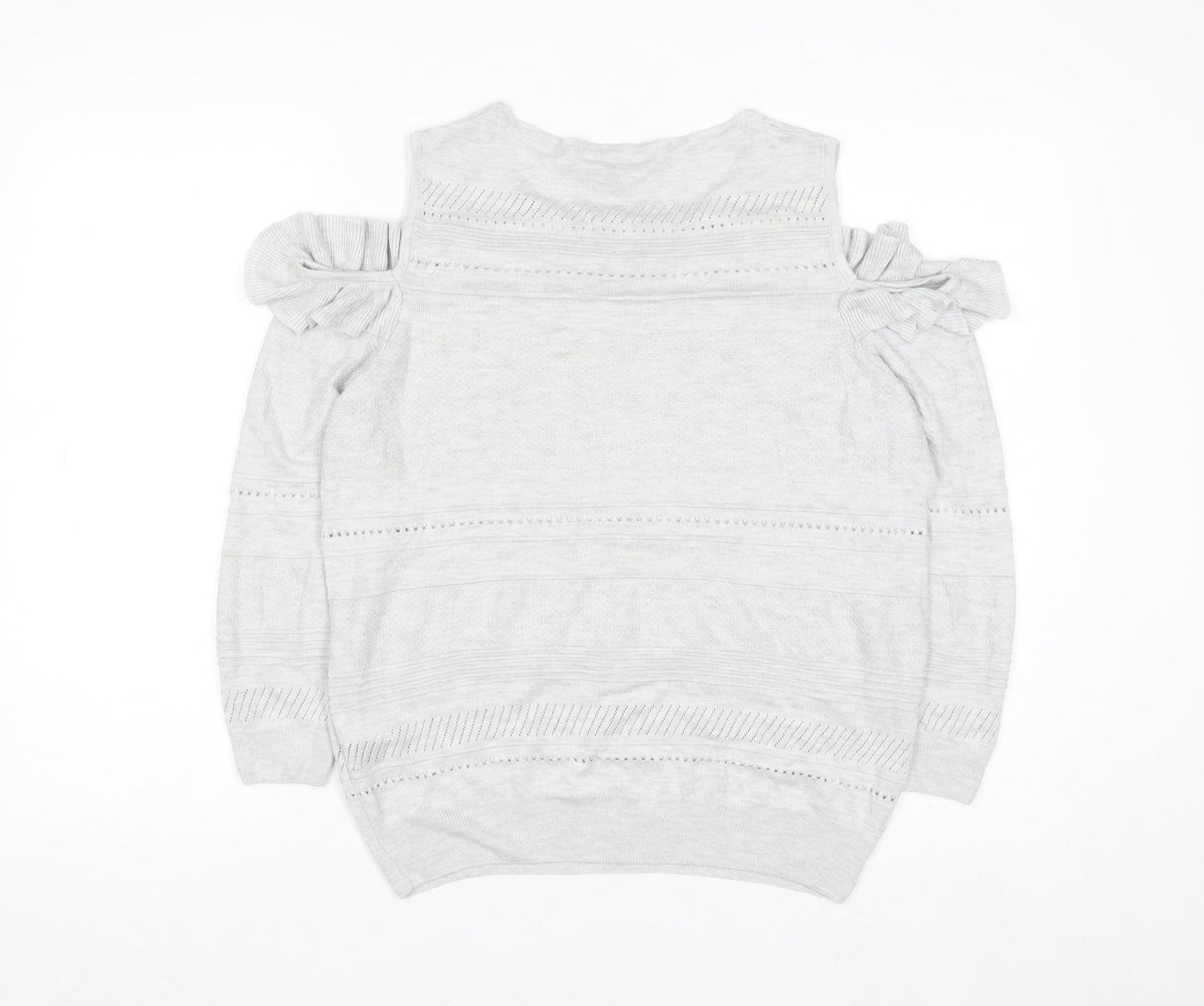 F&F Womens Grey Cold Shoulder Ruffle Knit Jumper Size 14