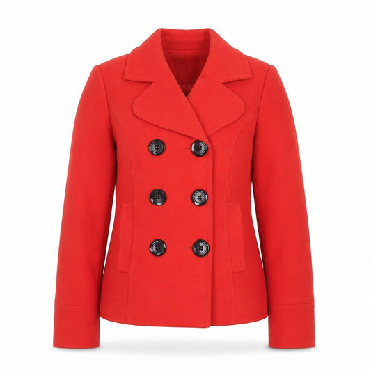 Front view of Papaya Women's Red, size 12, Pea Coat Jacket Classic Short