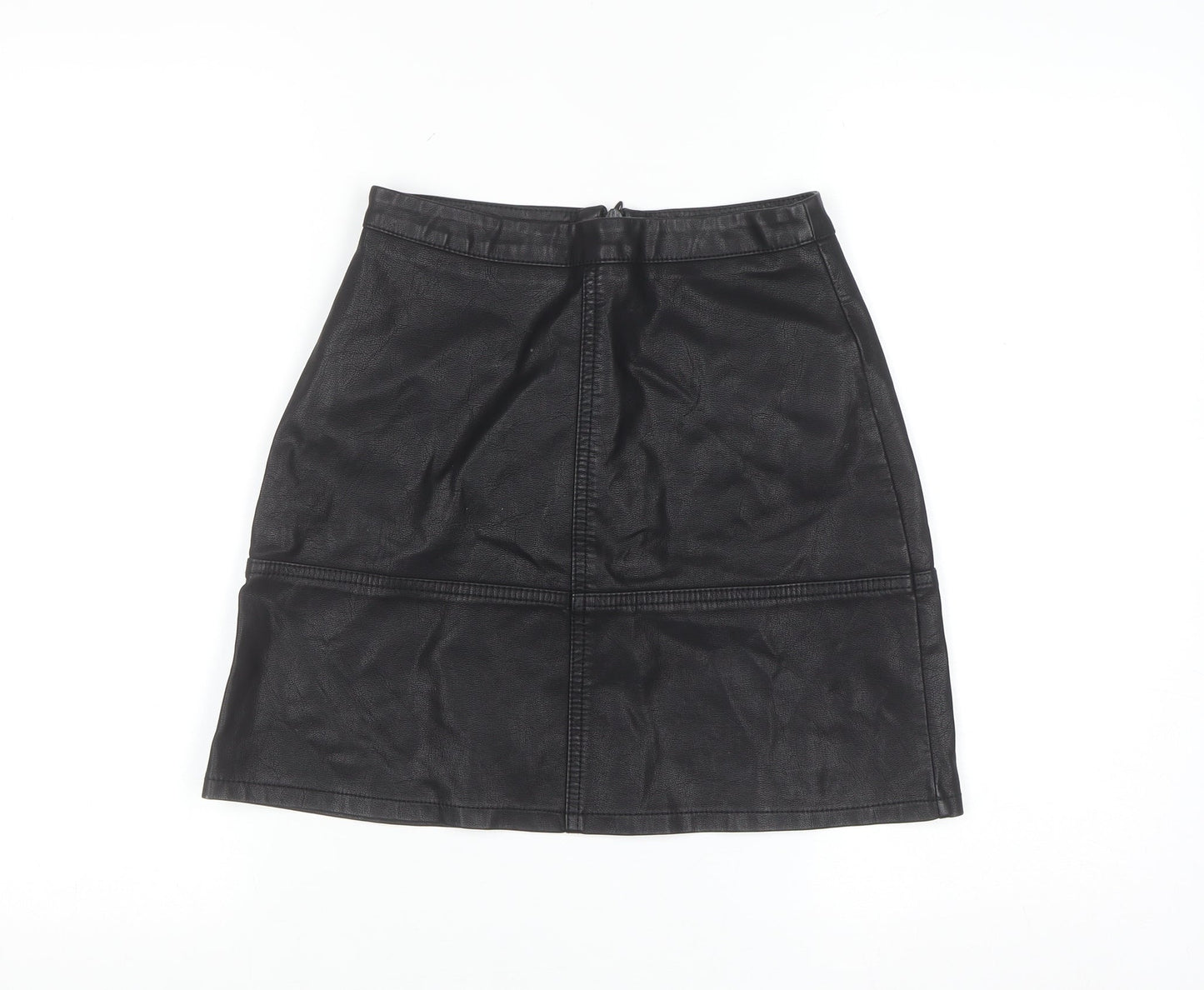 New Look Womens Black Faux Leather Knee Length Pencil Skirt Size 6