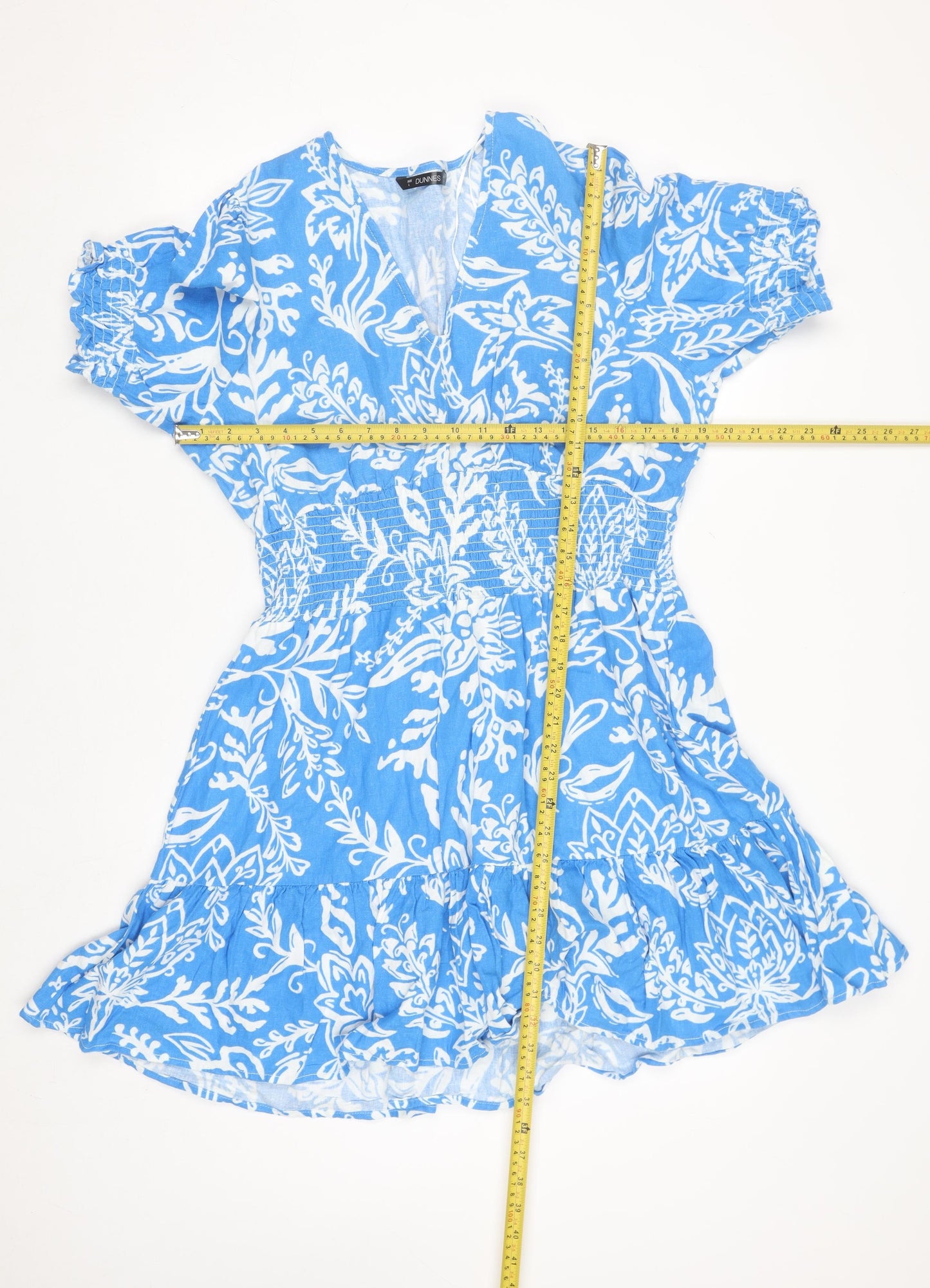 Dunnes Women’s Blue Floral Linen Blend Fit & Flare Dress L