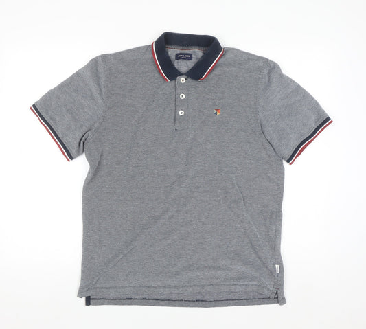Jack & Jones Men's Grey Cotton Polo Shirt Size M Regular Fit