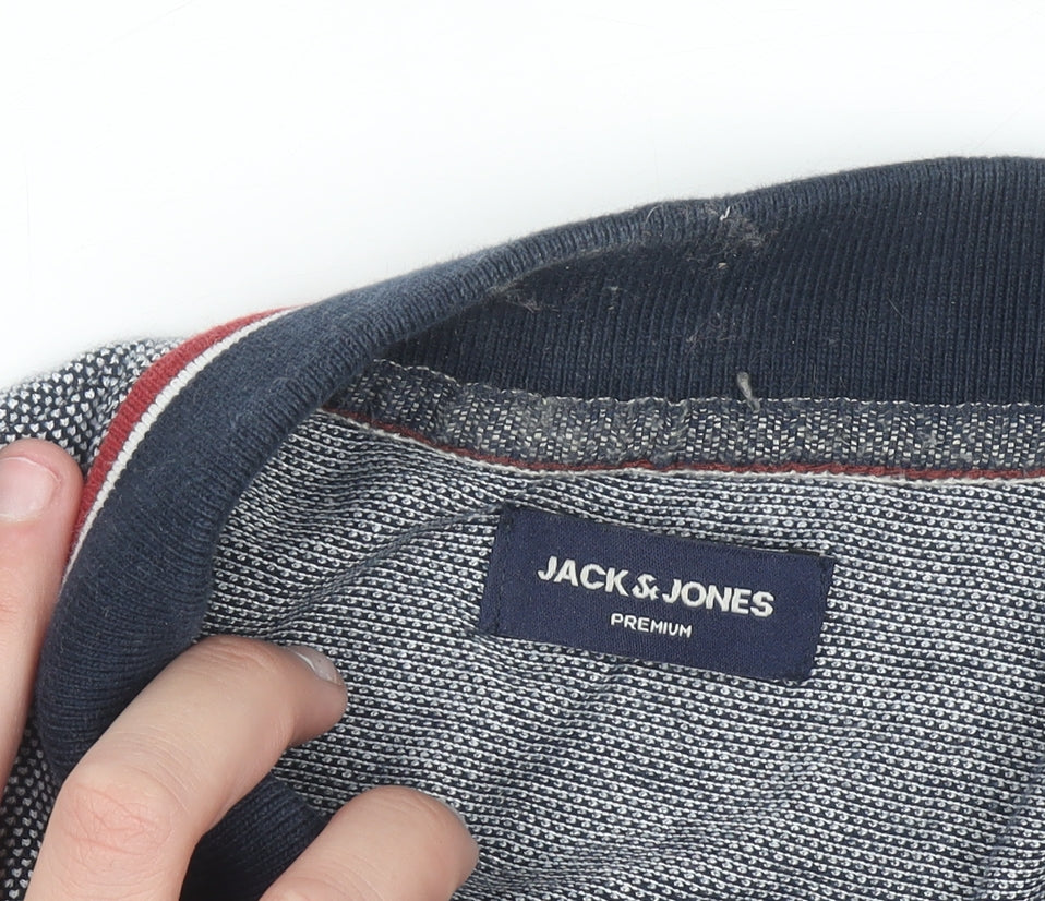 Jack & Jones Men's Grey Cotton Polo Shirt Size M Regular Fit