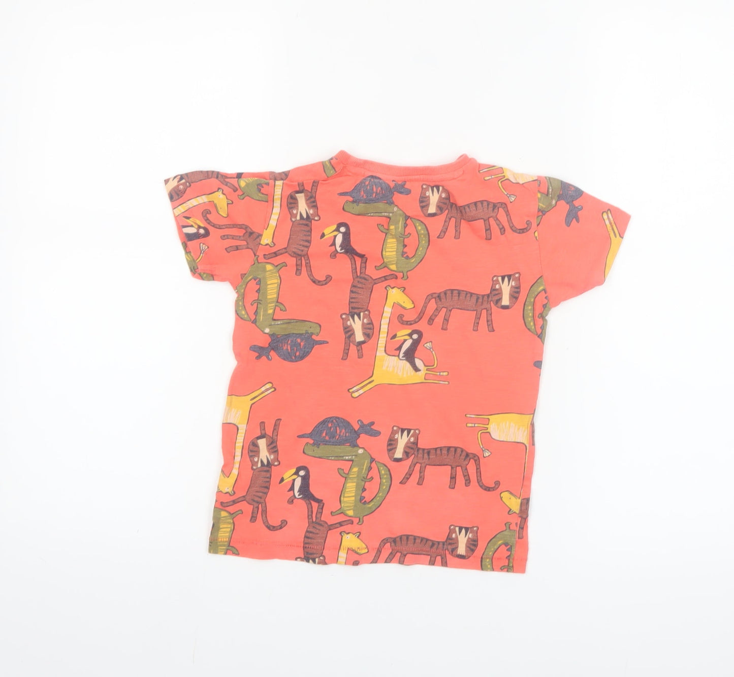 Next Boys Orange Animal Print Cotton T-Shirt 4-5 Years Short Sleeve