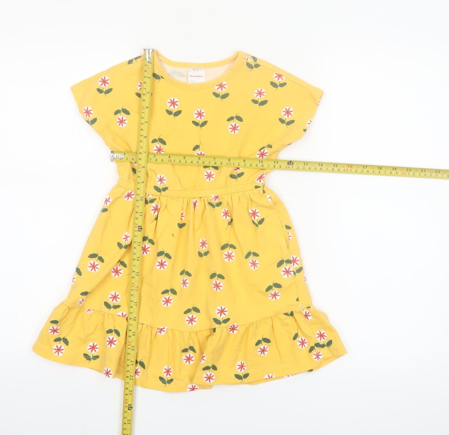 Hanna Andersson Girls Yellow Floral Cotton Skater Dress 4 Years