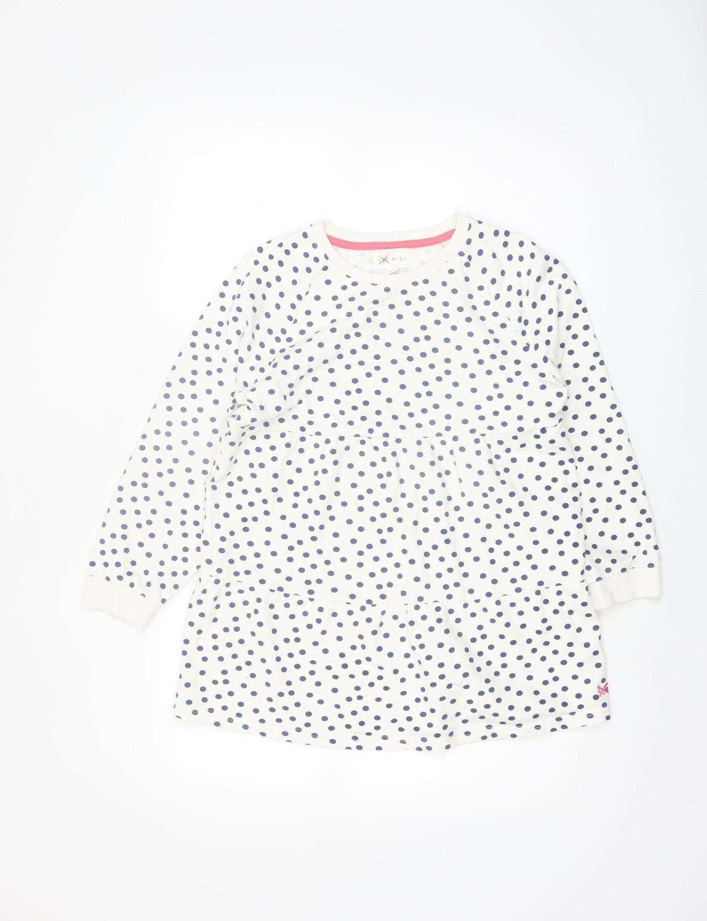 C C Kids Girls White Polka Dot Cotton Long Sleeve Casual Dress 9-10 Years