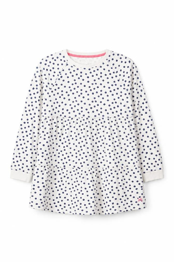 C C Kids Girls White Polka Dot Cotton Long Sleeve Casual Dress 9-10 Years