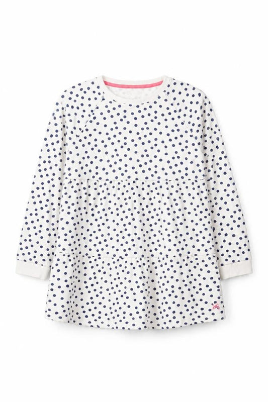 C C Kids Girls White Polka Dot Cotton Long Sleeve Casual Dress 9-10 Years