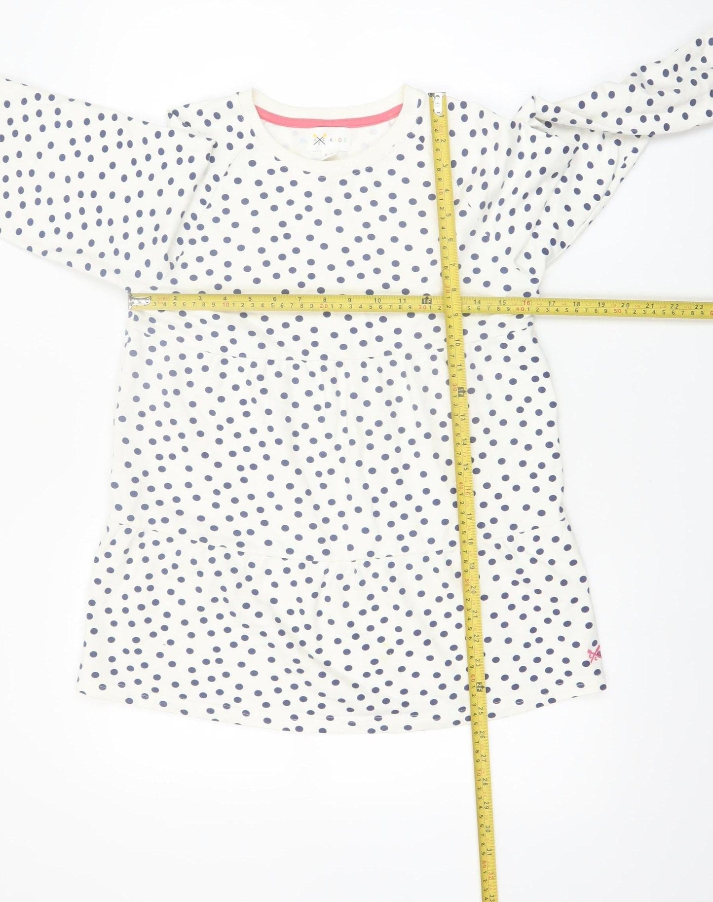 C C Kids Girls White Polka Dot Cotton Long Sleeve Casual Dress 9-10 Years