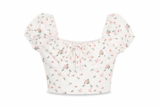 SHEIN Women’s White Floral Cropped Puff Sleeve Blouse S