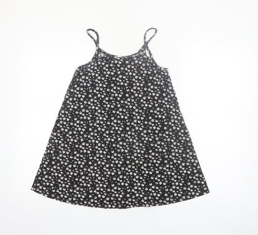Primark Girls Black Floral A-Line Sleeveless Jersey Dress 7-8 Years
